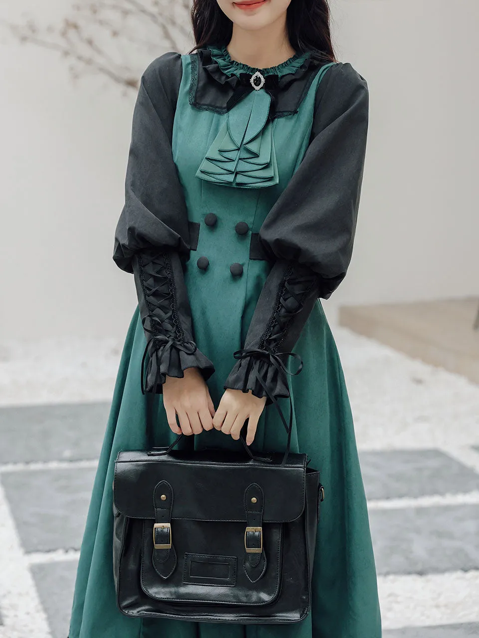 2PS Dark Green Magic Cascade Collar Dress With Cape Inspired By Slytherin House