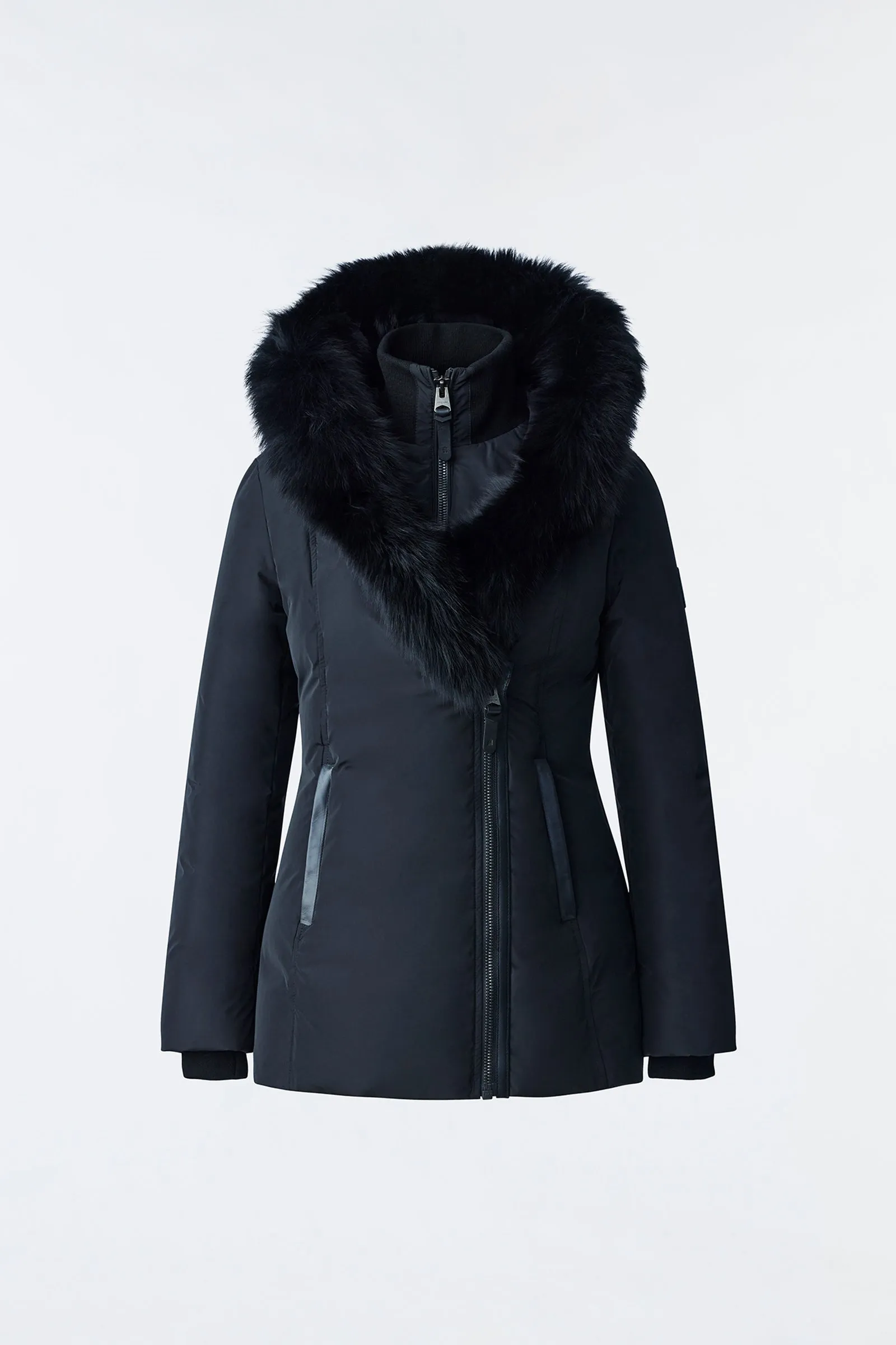 ADALI Down coat with blue fox fur Signature Mackage Collar Black