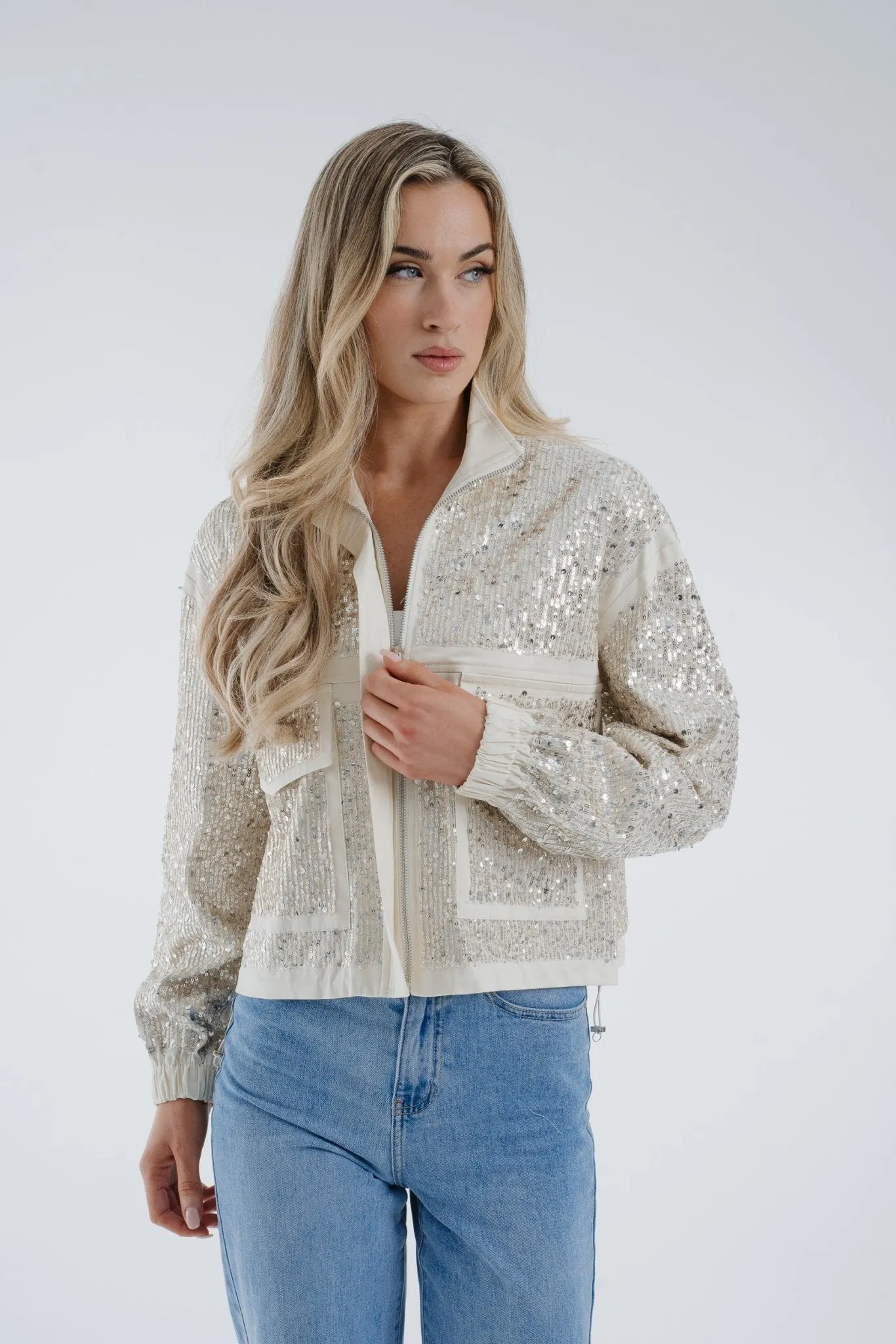 Alana Sequin Jacket In Ivory