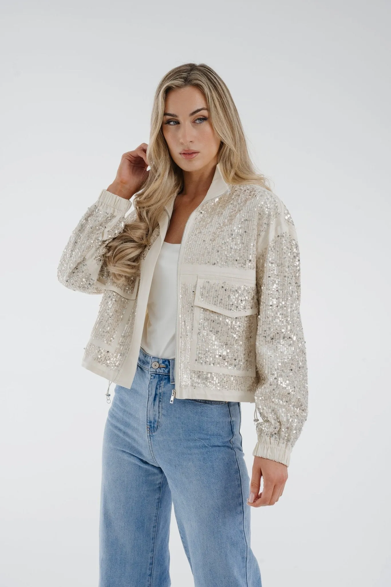 Alana Sequin Jacket In Ivory