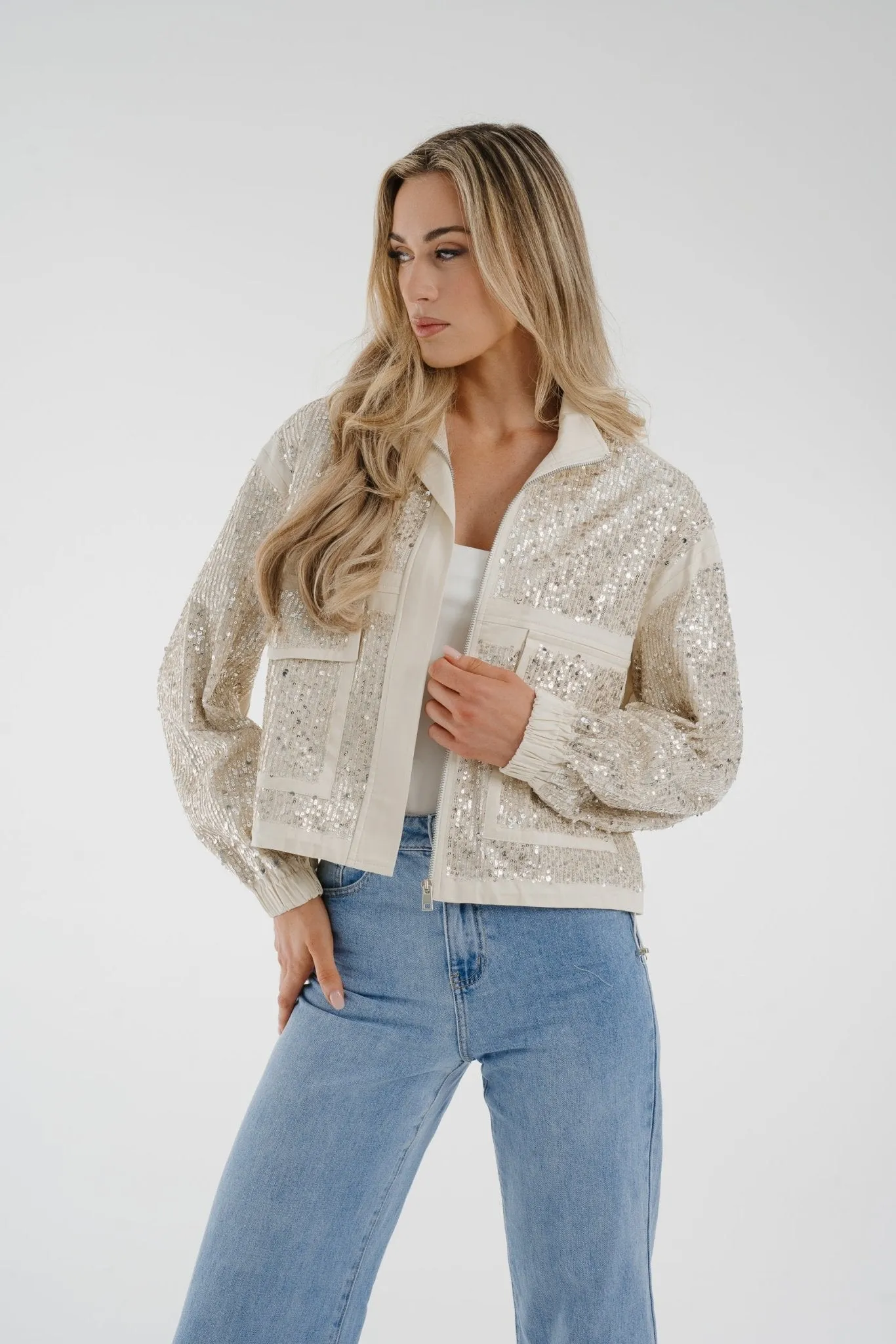 Alana Sequin Jacket In Ivory