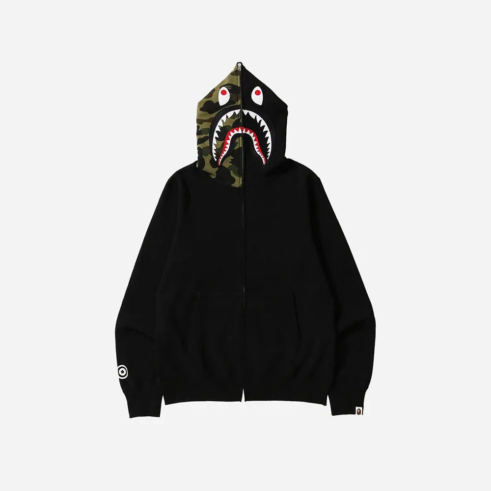 BAPE SHARK FULL ZIP HOODIE CAMO HOOD BLACK