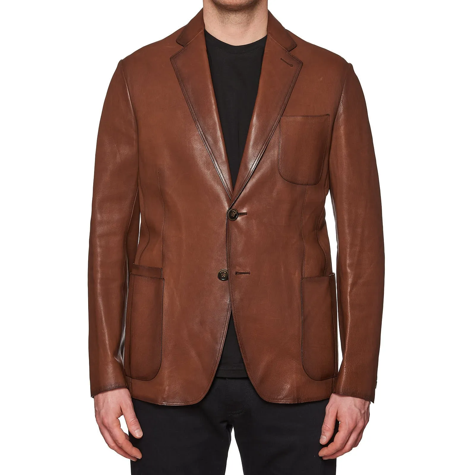 BERLUTI Paris Brown Patina Leather 2 Button Unlined Jacket Blazer EU 50 US 40