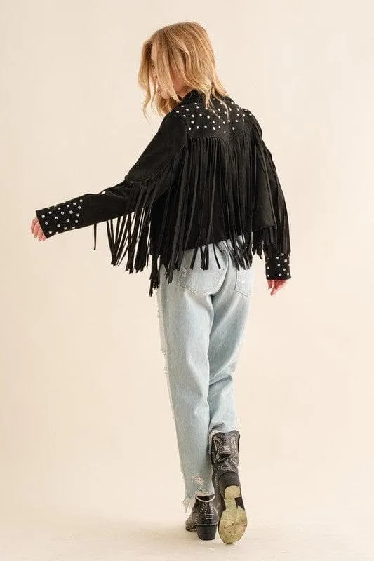 Blue B Studded Fringe Open Western Jacket