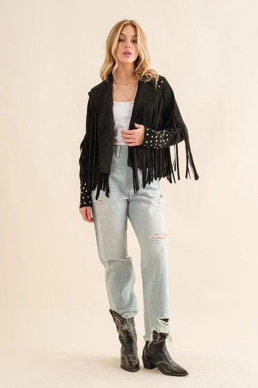 Blue B Studded Fringe Open Western Jacket