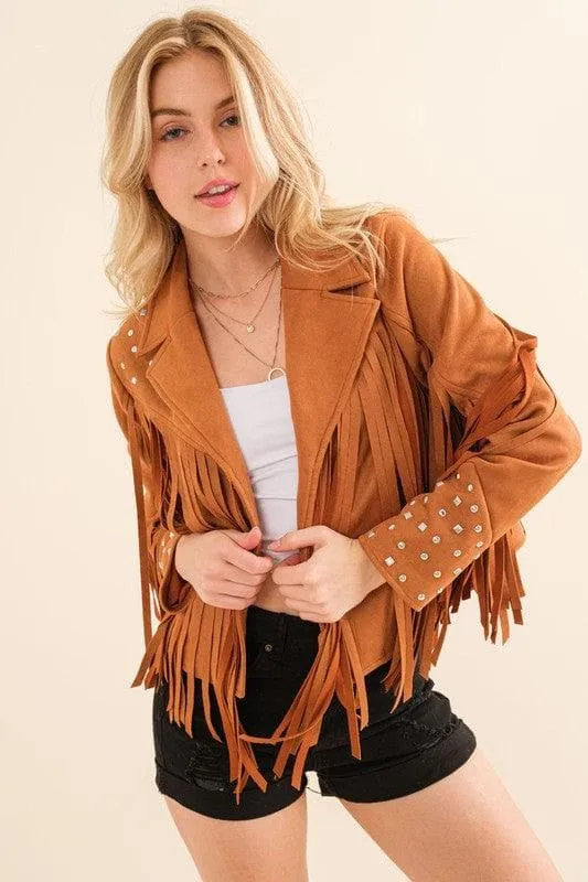 Blue B Studded Fringe Open Western Jacket