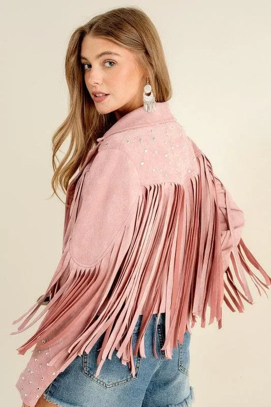 Blue B Studded Fringe Open Western Jacket