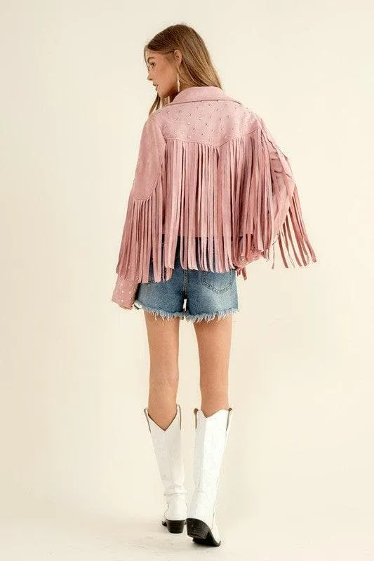 Blue B Studded Fringe Open Western Jacket