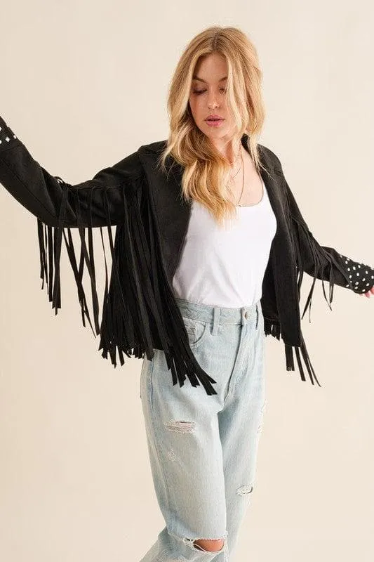 Blue B Studded Fringe Open Western Jacket