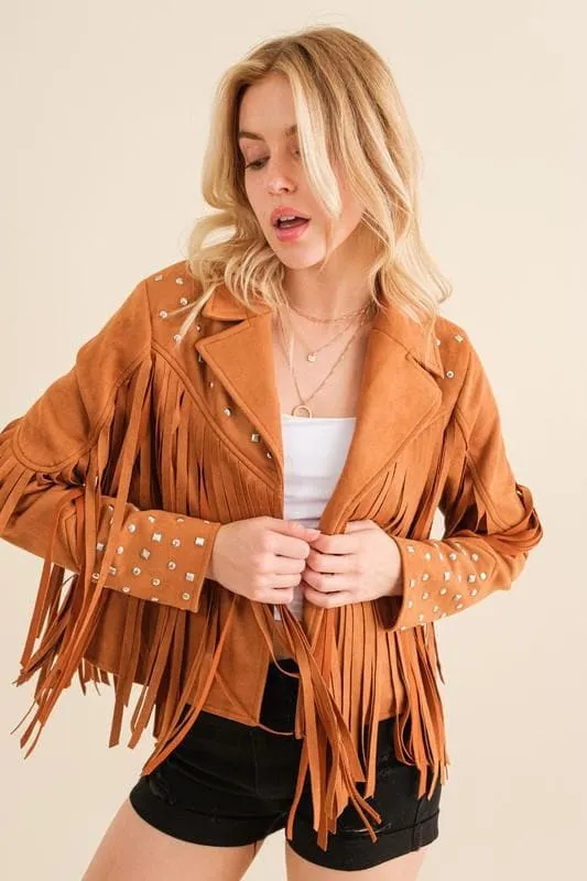 Blue B Studded Fringe Open Western Jacket