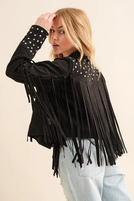 Blue B Studded Fringe Open Western Jacket