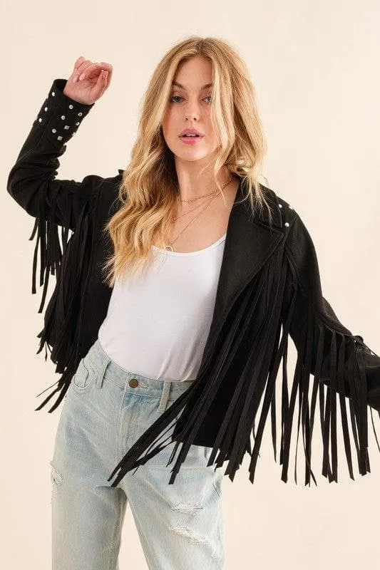 Blue B Studded Fringe Open Western Jacket