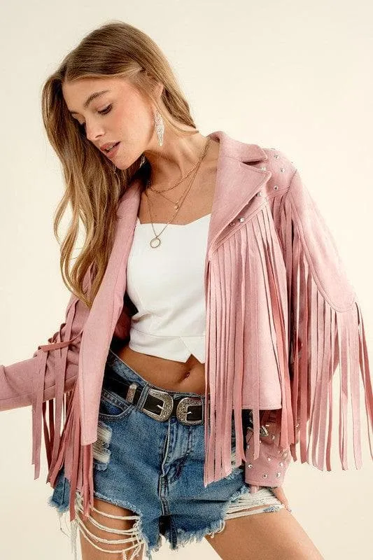 Blue B Studded Fringe Open Western Jacket