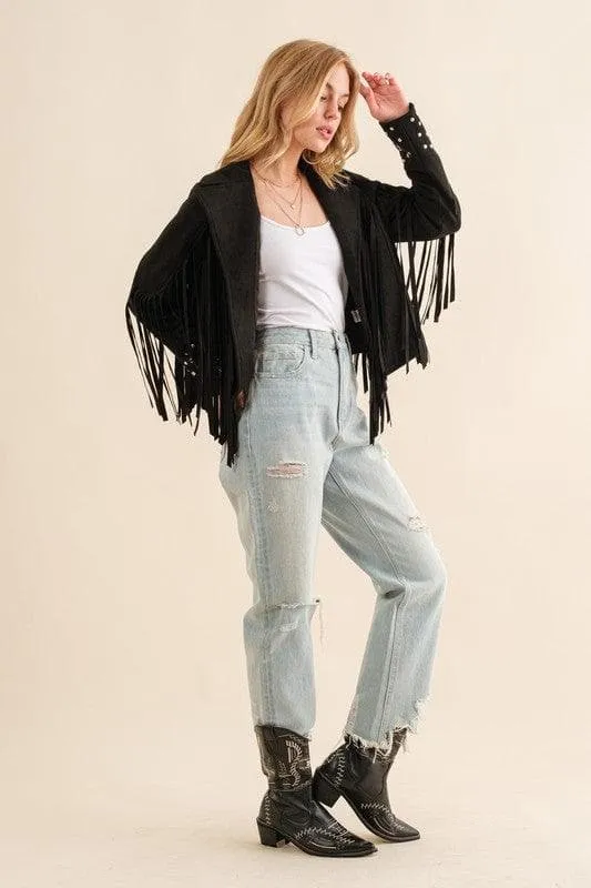 Blue B Studded Fringe Open Western Jacket