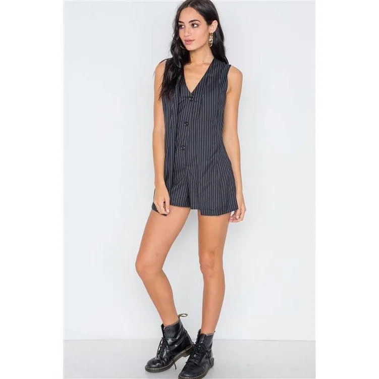 Button Down Sleeveless Romper