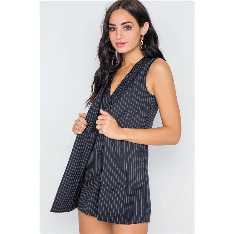 Button Down Sleeveless Romper