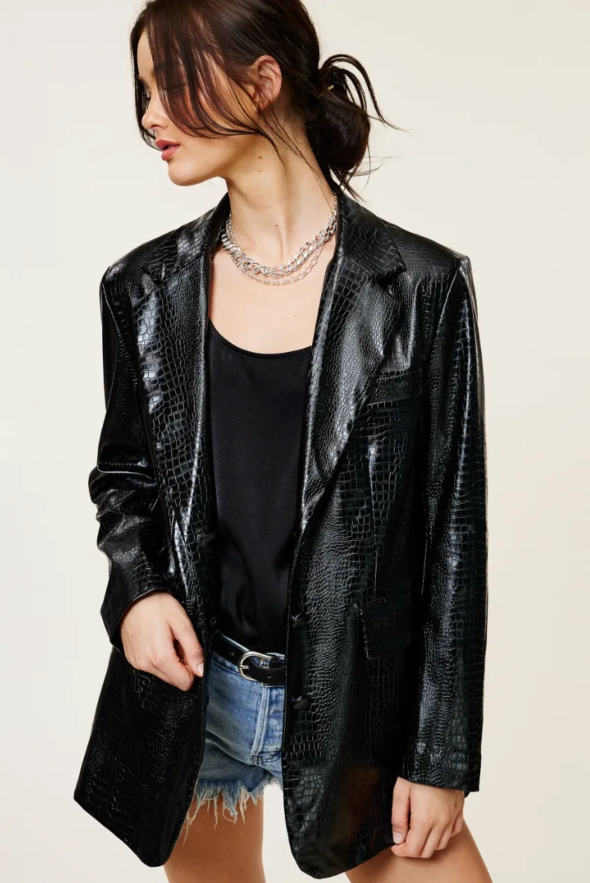 Cassandra Faux Leather Croc Blazer