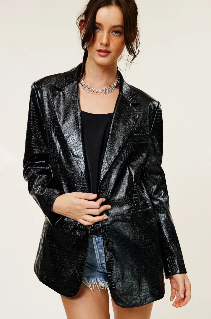 Cassandra Faux Leather Croc Blazer