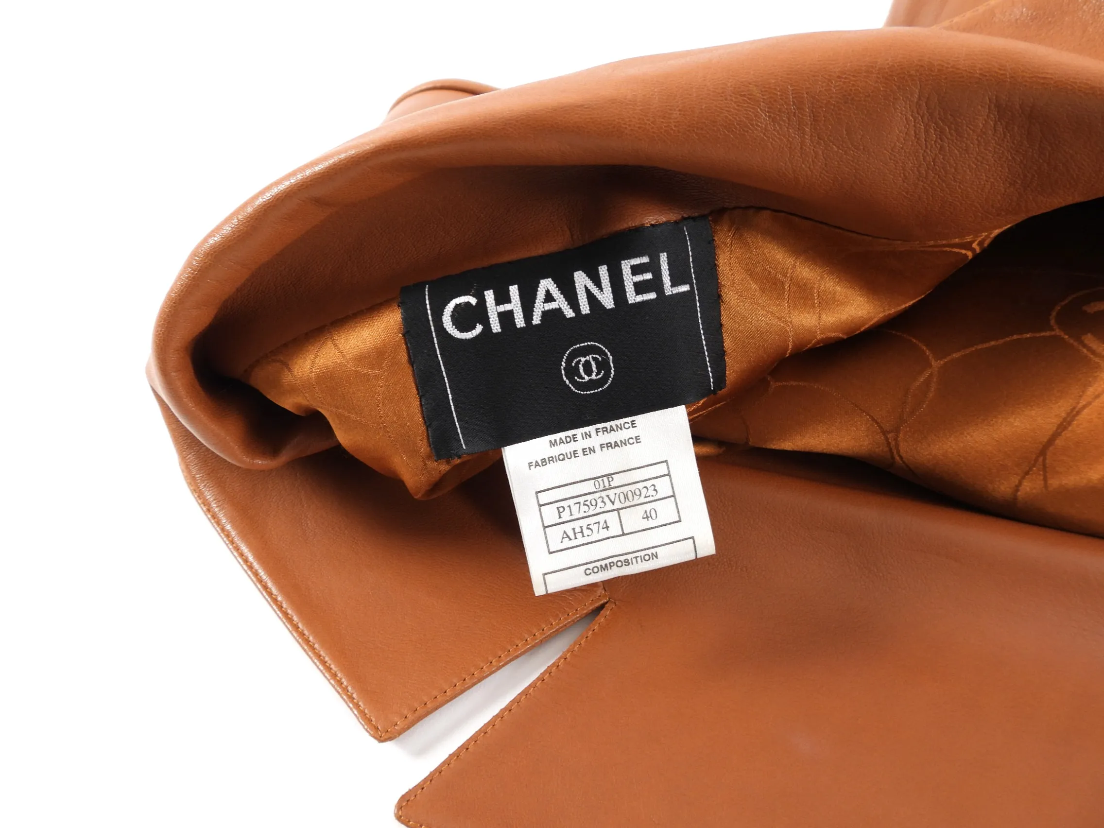 Chanel 01P Vintage Cognac Lambskin Leather Coat - S