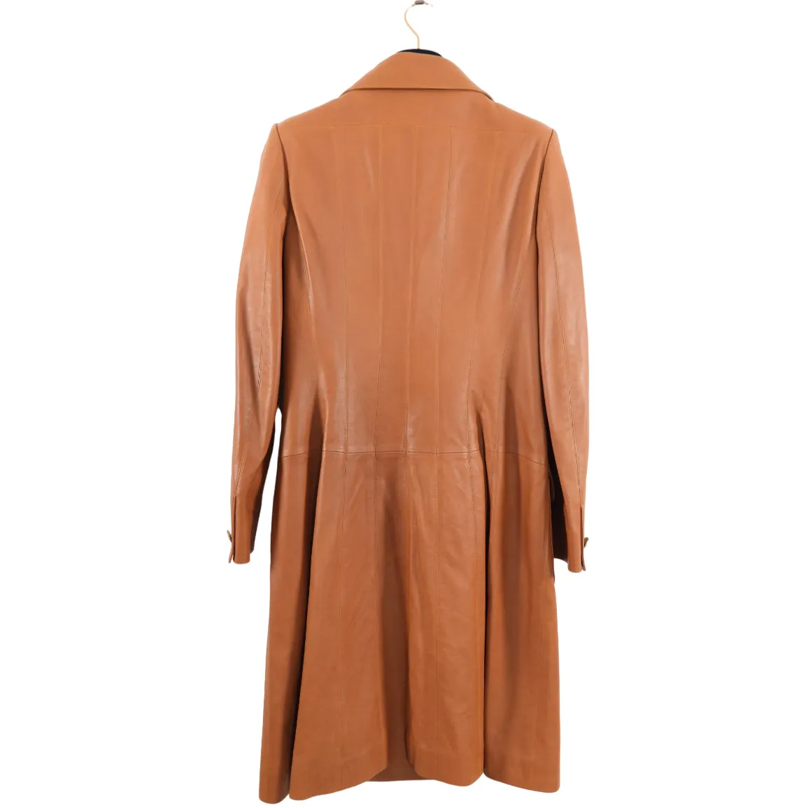 Chanel 01P Vintage Cognac Lambskin Leather Coat - S