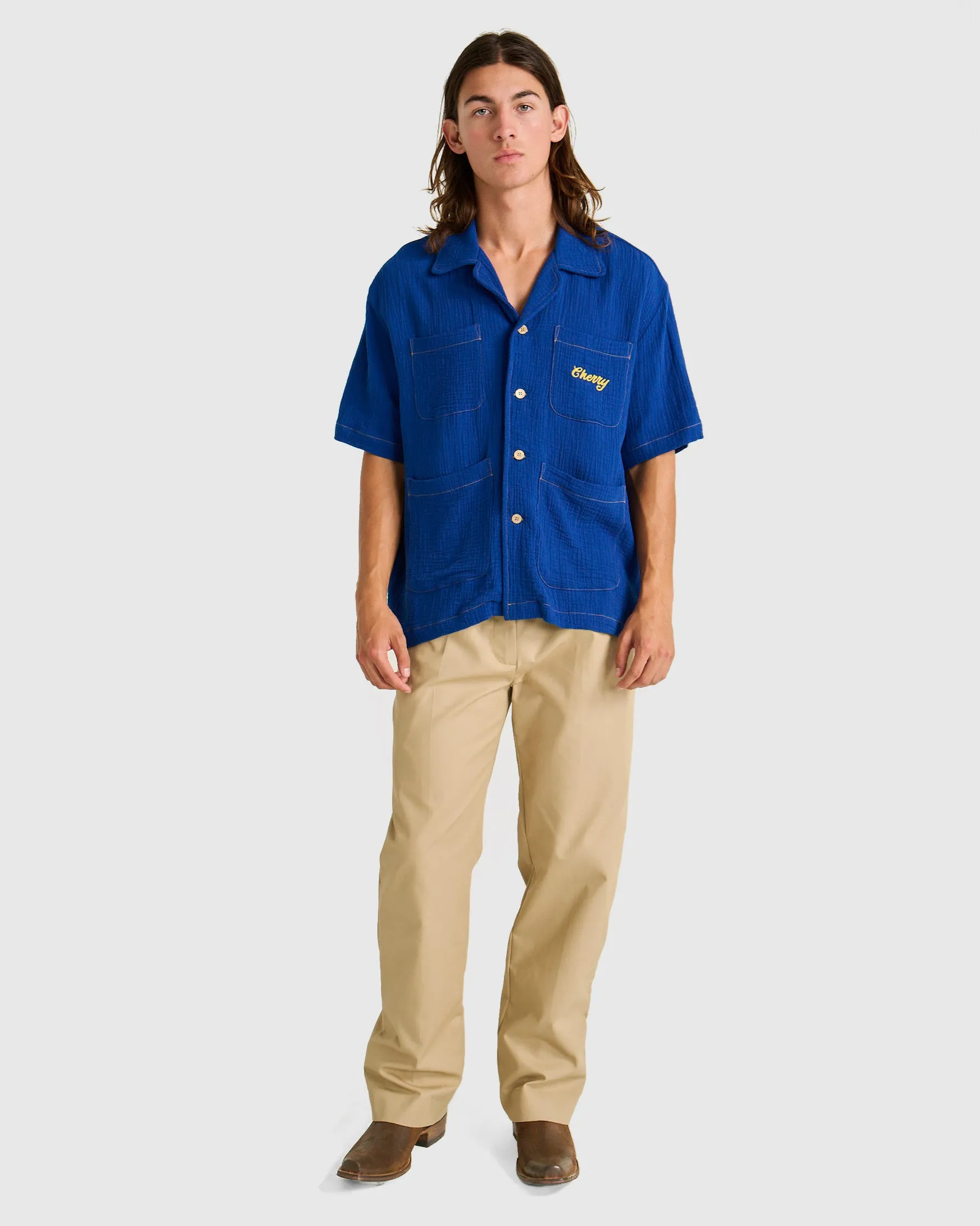 Cherry Club Button Up (Cobalt)