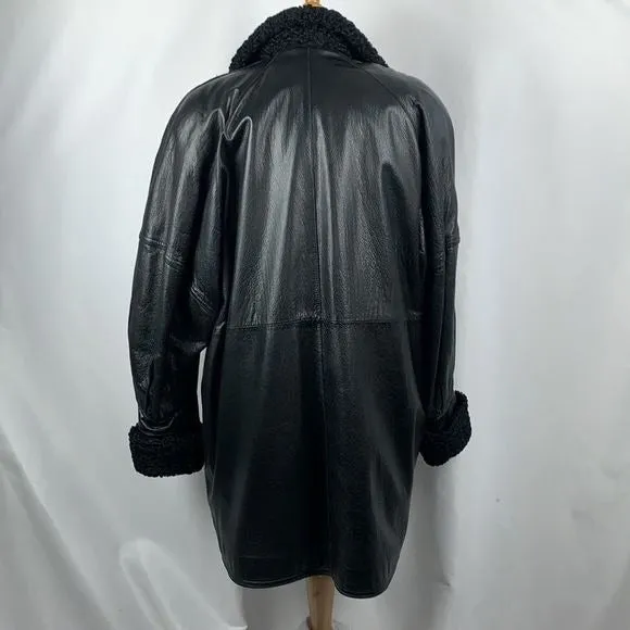 Christian DiorVintage Black Mink Lined Leather Coat With Persian Trim