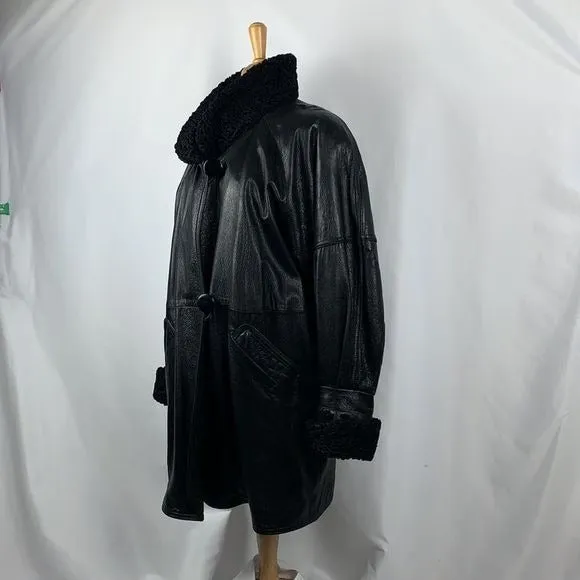 Christian DiorVintage Black Mink Lined Leather Coat With Persian Trim