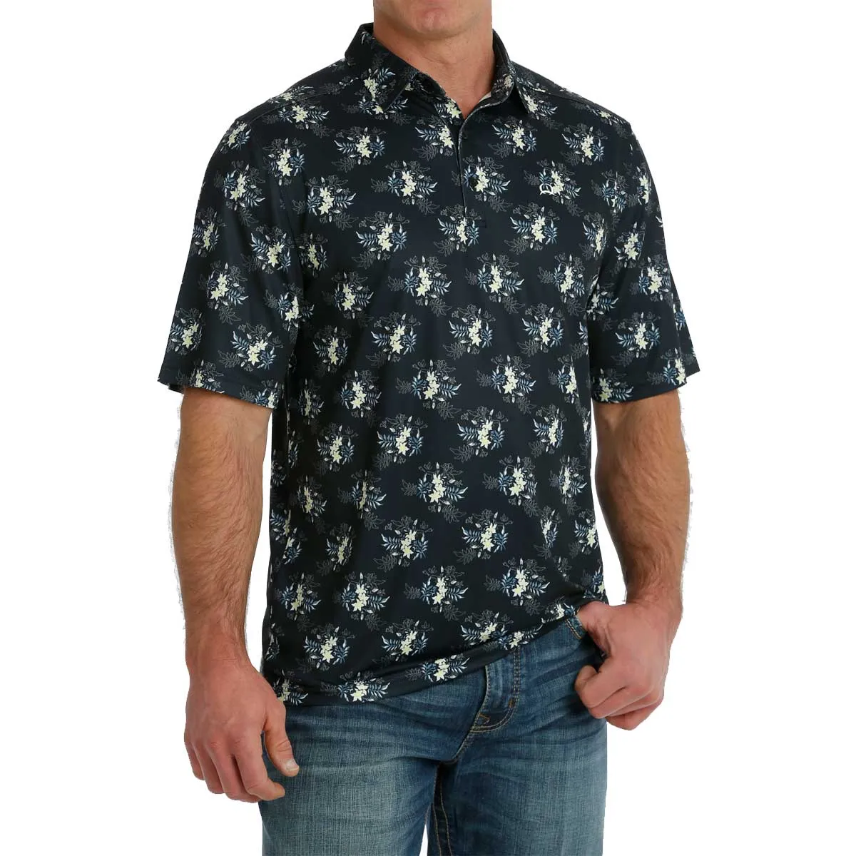 Cinch Men's ArenaFlex Floral Polo Short Sleeve Shirt - Navy