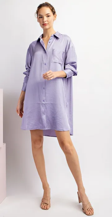 Dahlia Button Down Mini Dress in Lilac