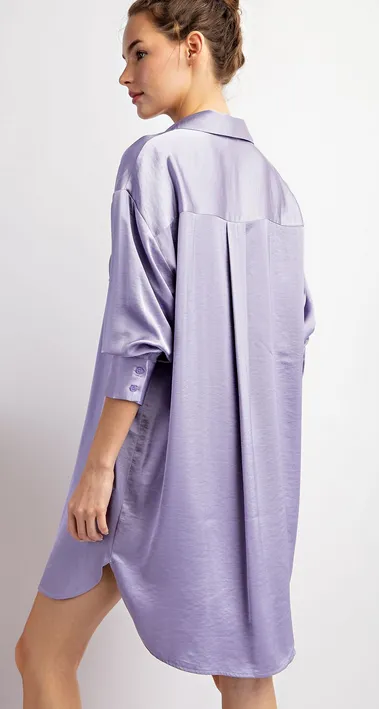 Dahlia Button Down Mini Dress in Lilac