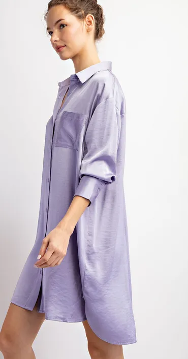 Dahlia Button Down Mini Dress in Lilac