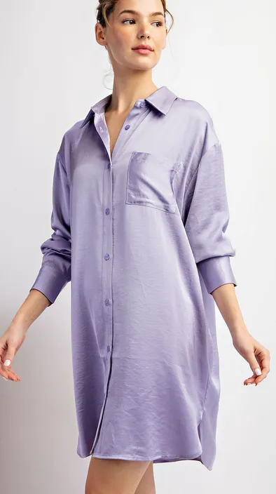 Dahlia Button Down Mini Dress in Lilac