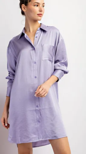 Dahlia Button Down Mini Dress in Lilac