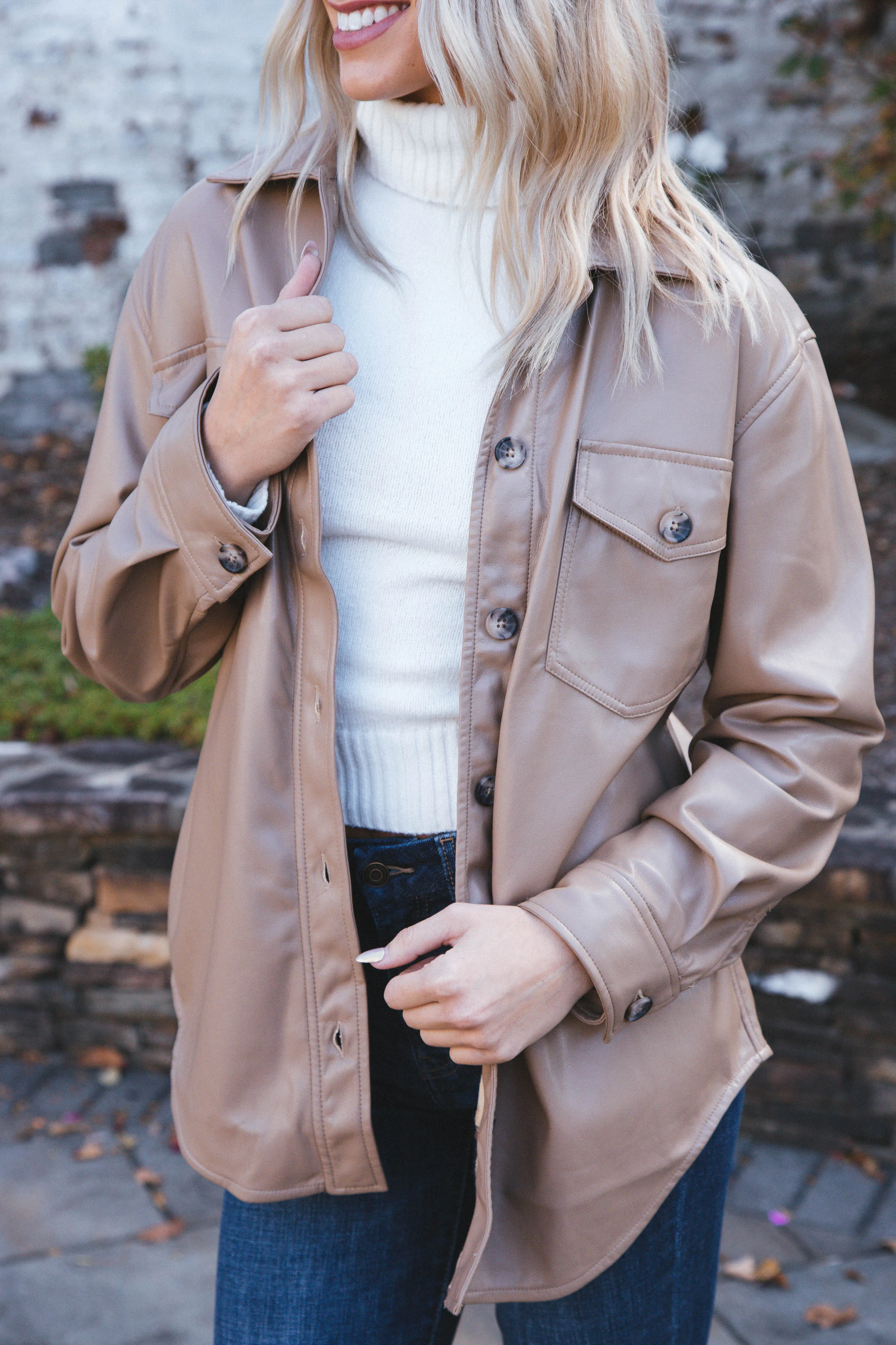 Eleanor Faux Leather Jacket, Tan | Velvet Heart