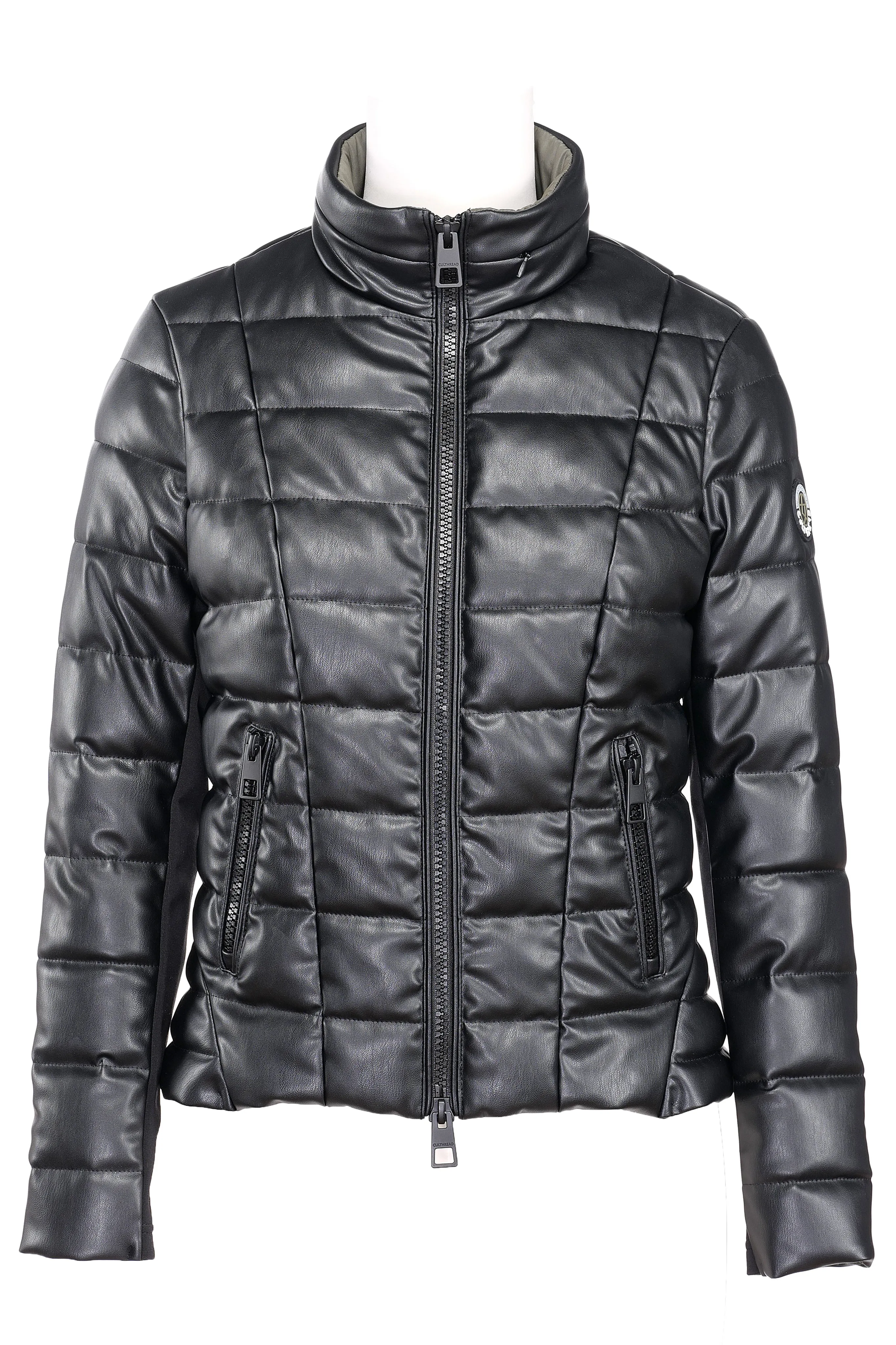 FARADAY II recycled vegan leather short puffer jacket black