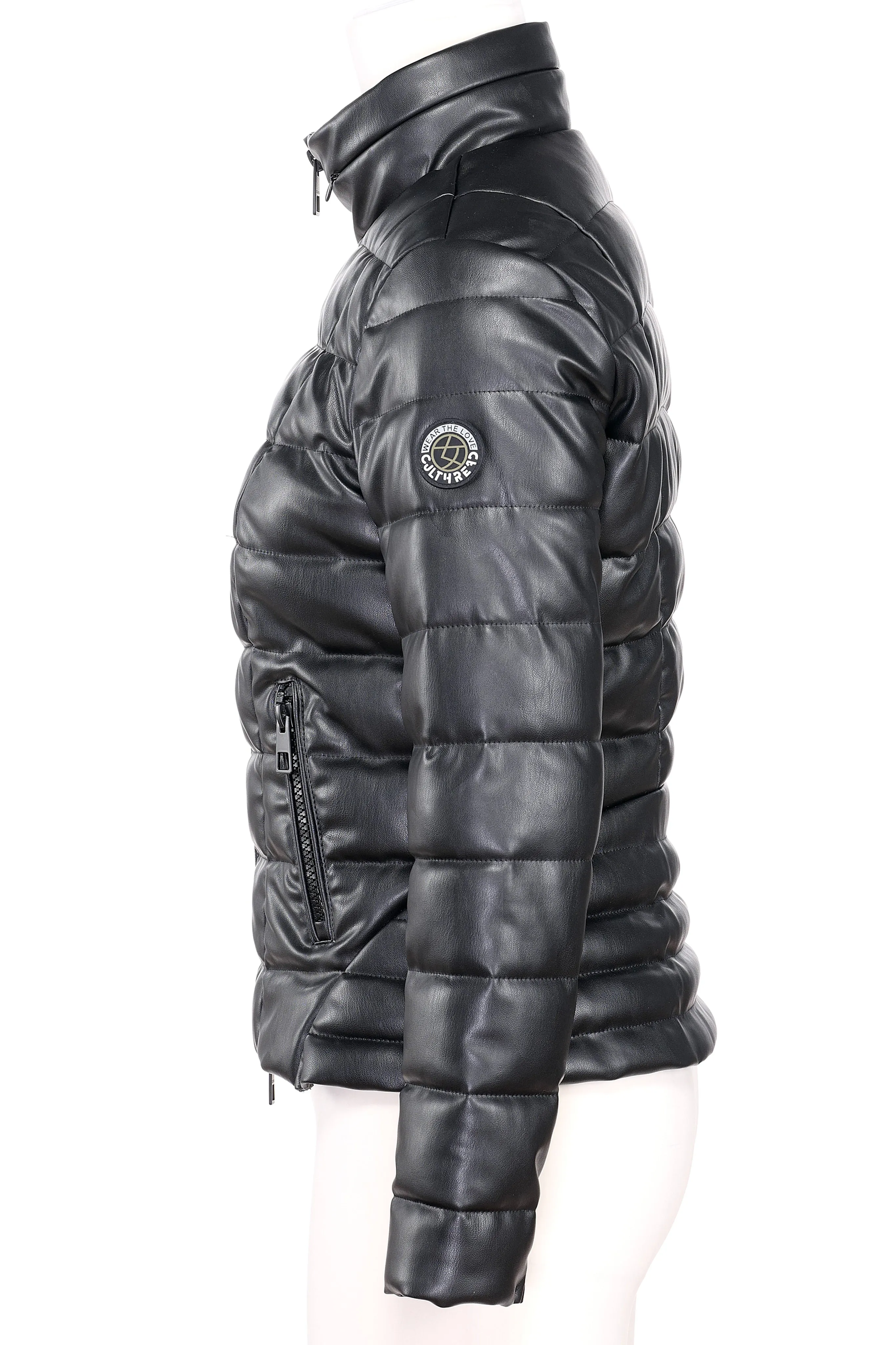 FARADAY II recycled vegan leather short puffer jacket black