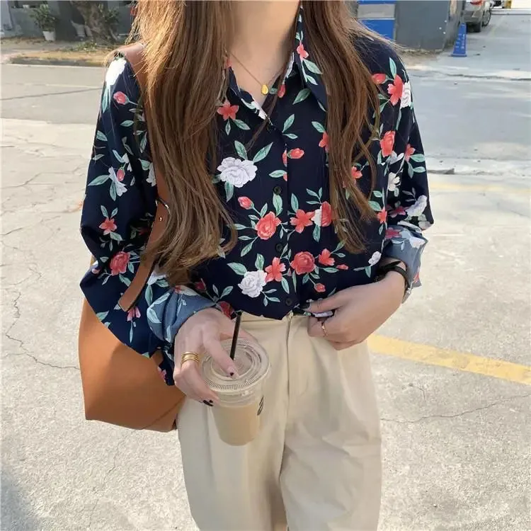 Floral Loose-Fitting Shirt With Chest Pockets - One-Size