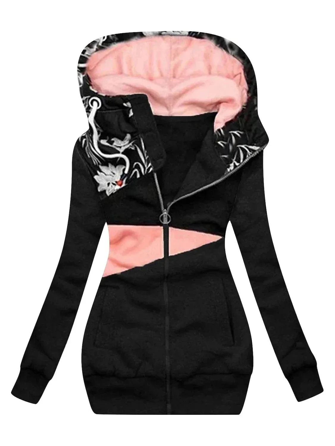 Floral Print Women's Casual Hoodie Jacket