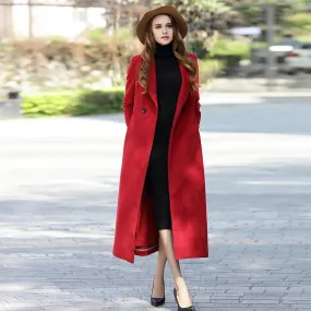 Frederica Custom Wool Blend Lined Belted Long Coat