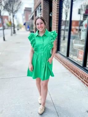 Green Ruffle Button Down Dress