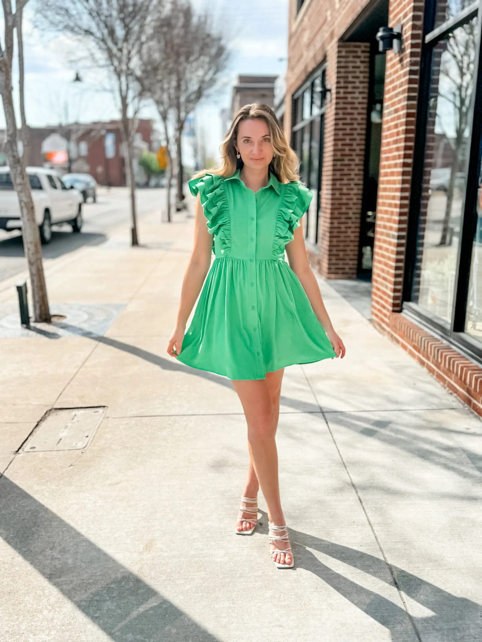 Green Ruffle Button Down Dress