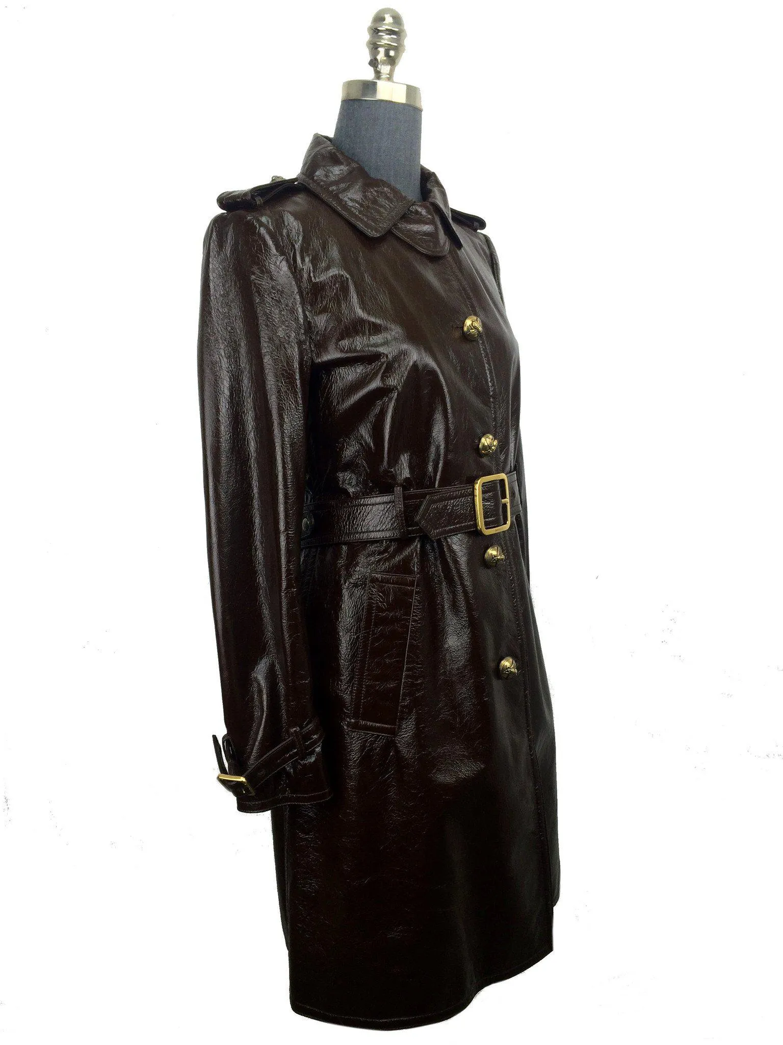 Gucci Light Patent Leather Belted Trench Coat Size M