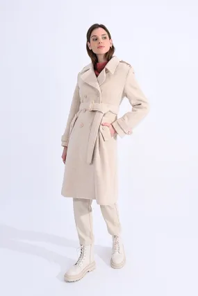 Heather Woven Coat in Beige