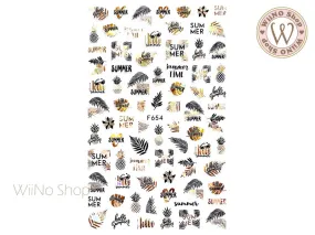 Hello Summer Black Gold Holographic Adhesive Nail Art Sticker - 1 pc (F654-BGH)