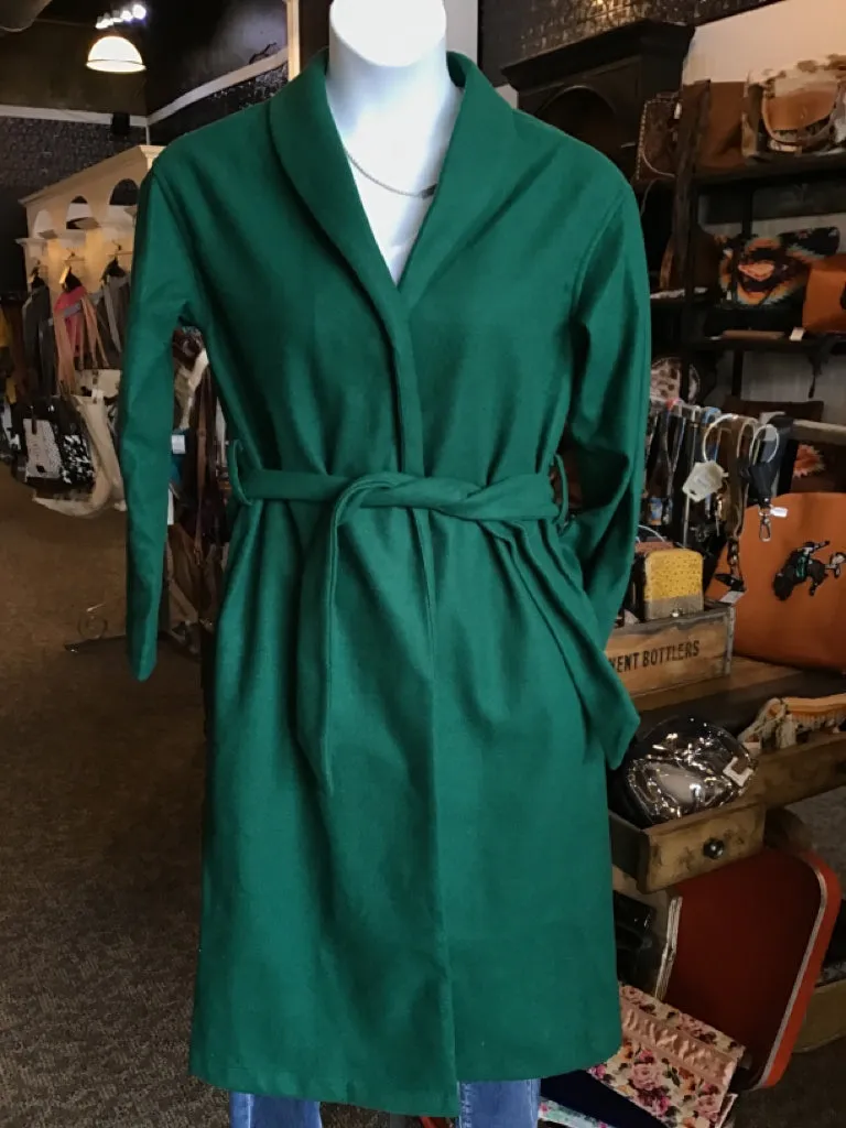 Hunter Green Belted Knee Length Coat - SML