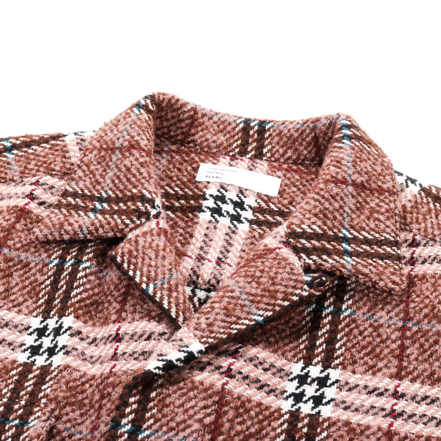 INTERNATIONAL GALLERY BEAMS  OPEN SHIRT PINK / BROWN CHECK