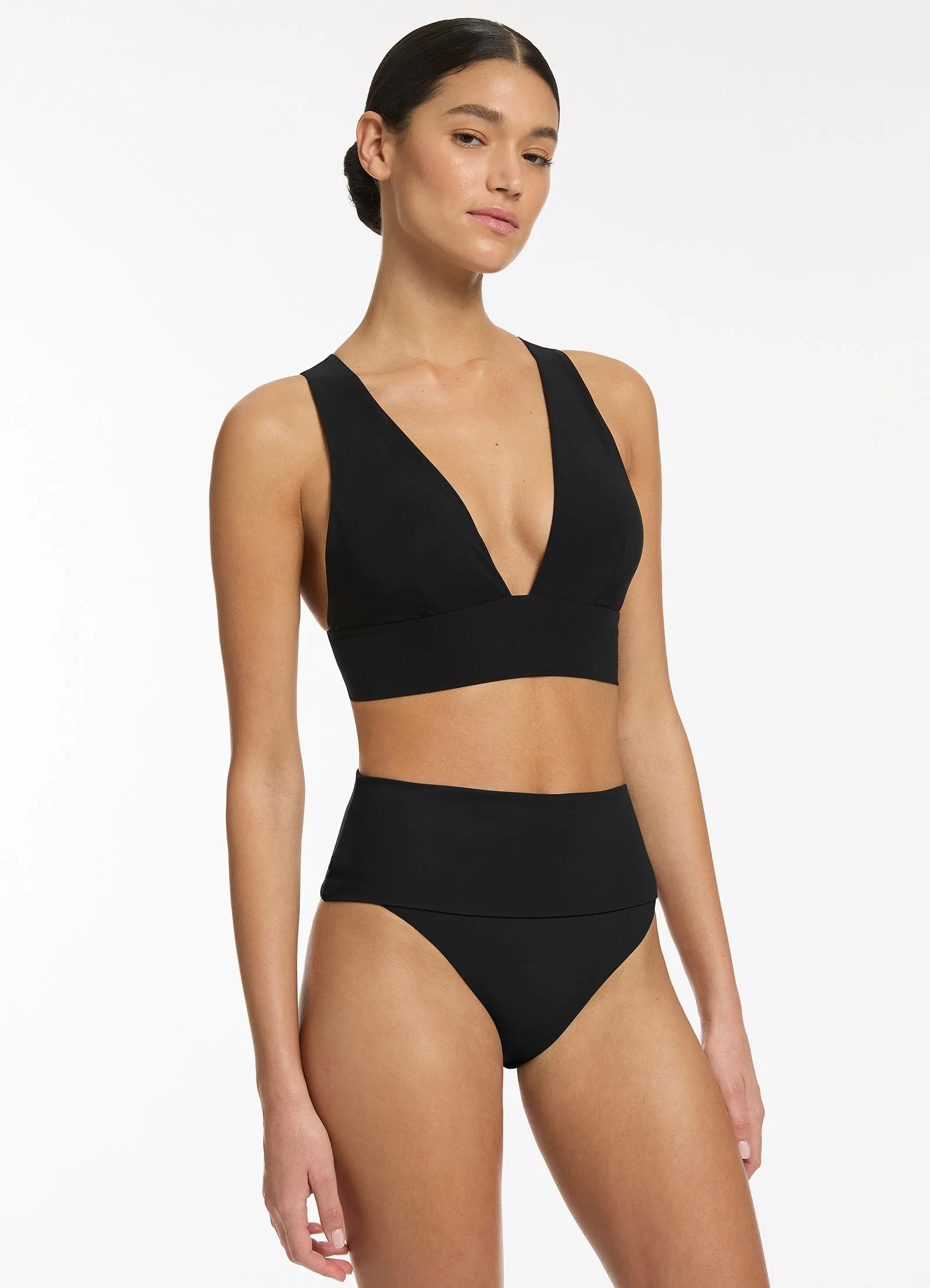 Jetset Fold Down High Waisted Bikini Bottom - Black