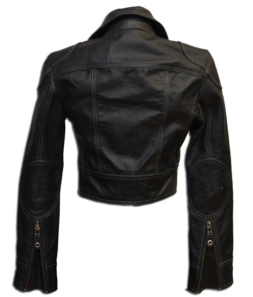 Leather crop biker jacket