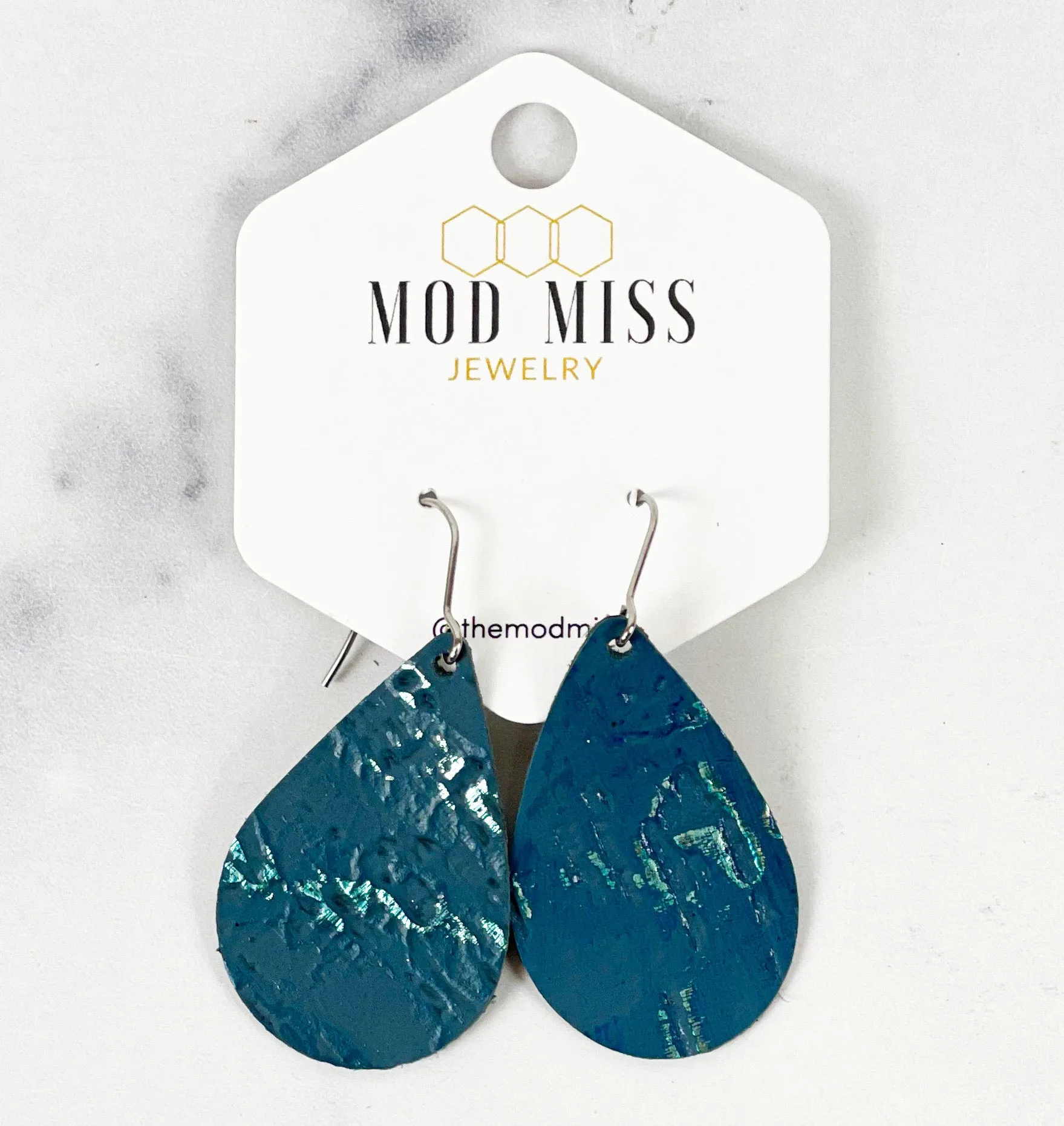 Leather Teardrop Earring Wildwood Dark Teal