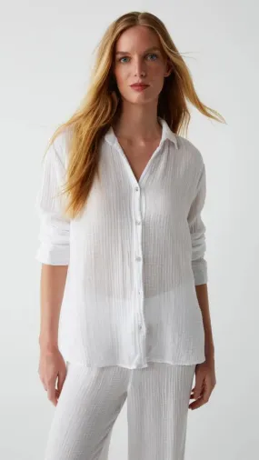 Leo Gauze Button Down - White